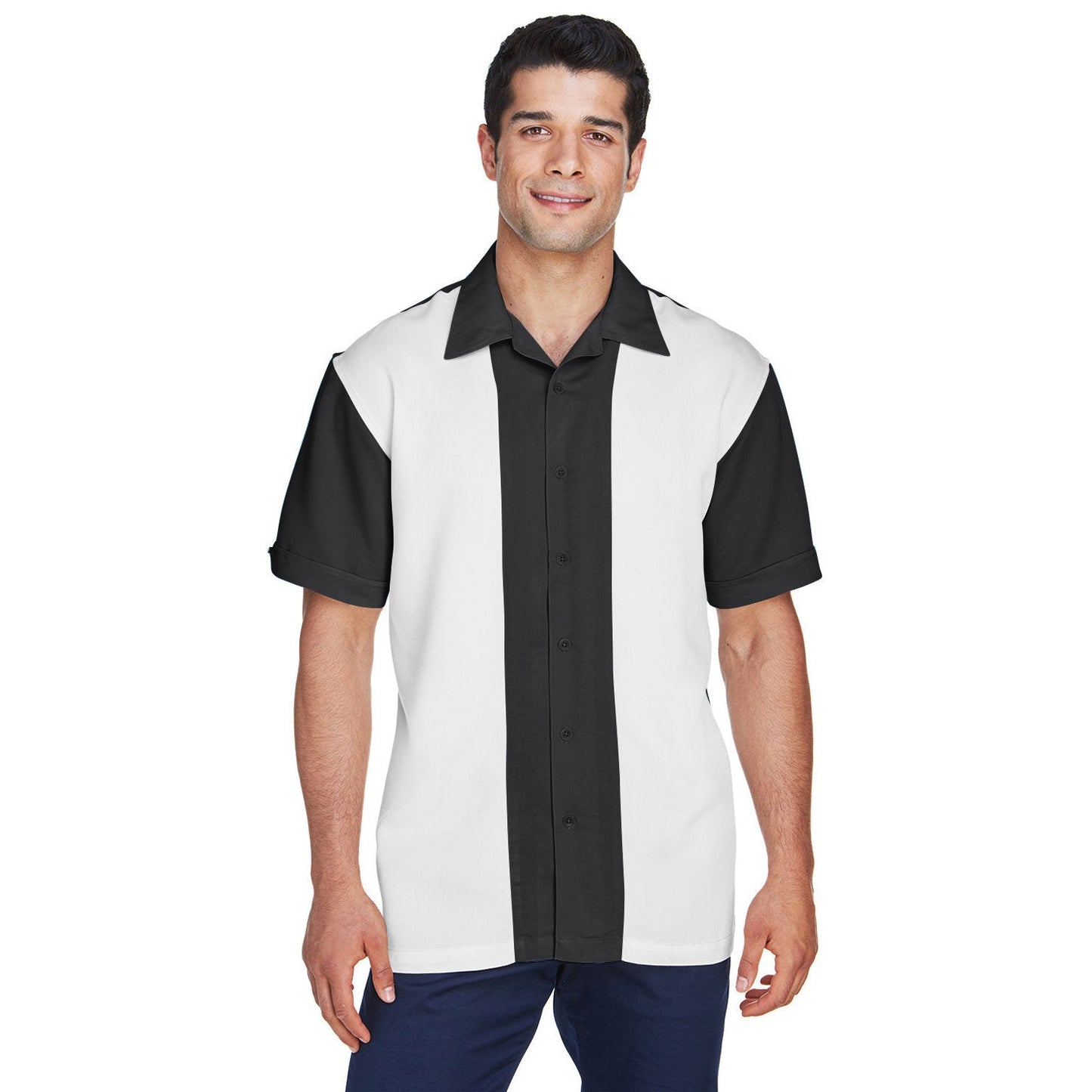 Black/Creme Button Up Shirt - Harriton - Two-Tone Style