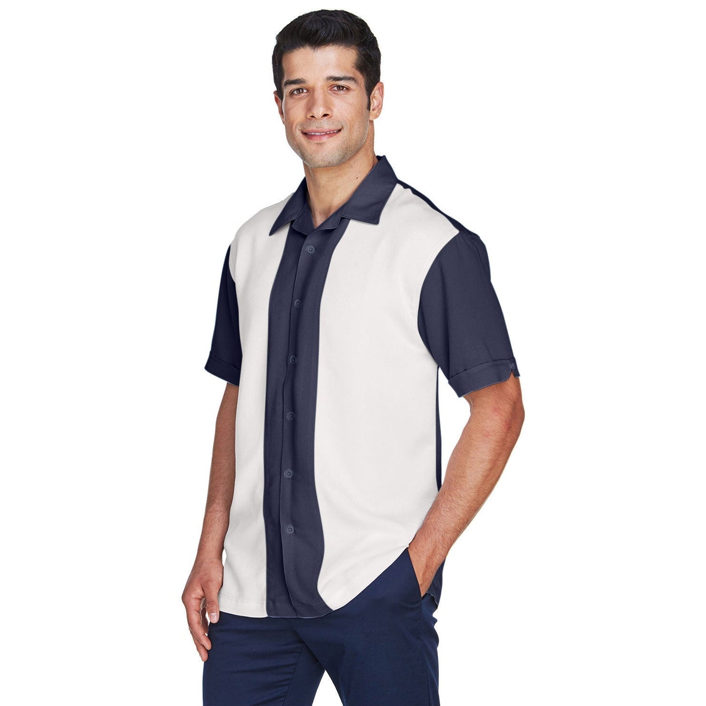 Black/Creme Button Up Shirt - Harriton - Two-Tone Style