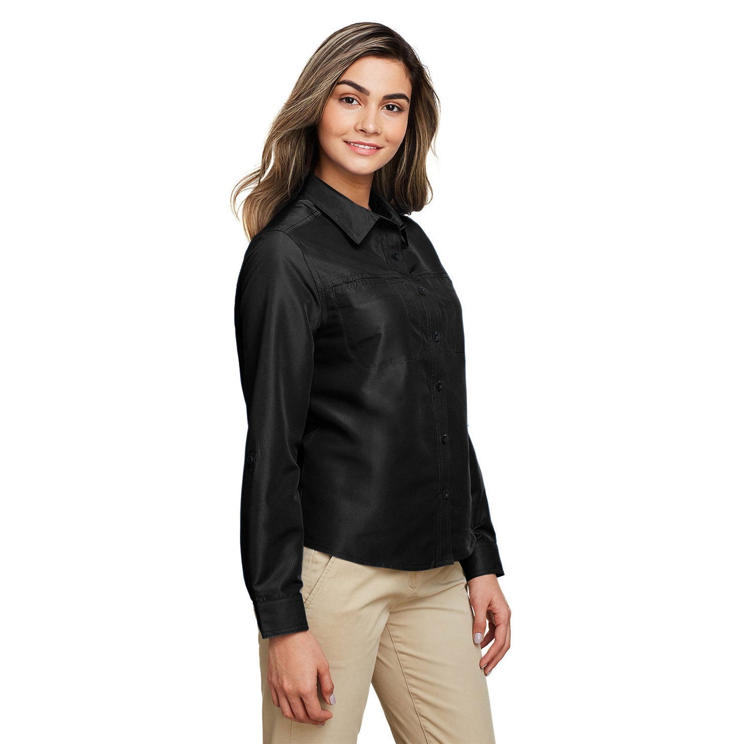 Black Button Up Shirt - Harriton - Performance Fabric