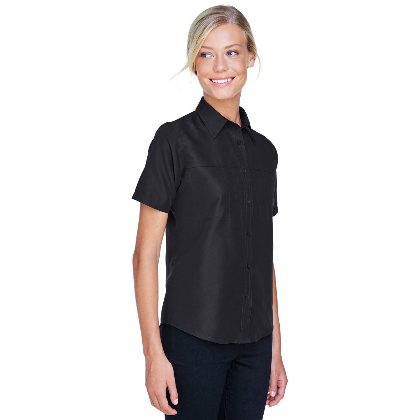 Black Button Up Shirts - Harriton - Short Sleeve Performance