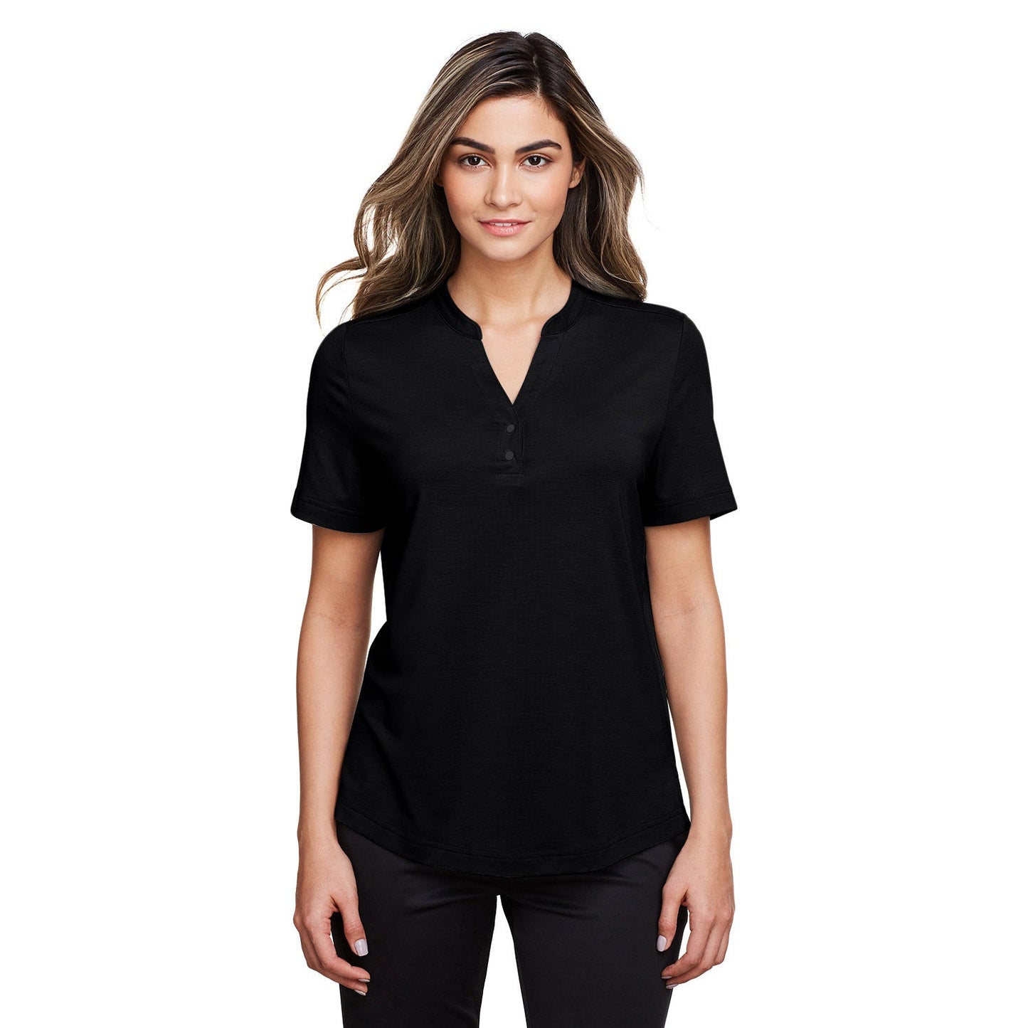 Black Stretch Henley Shirt - North End - Moisture Wicking