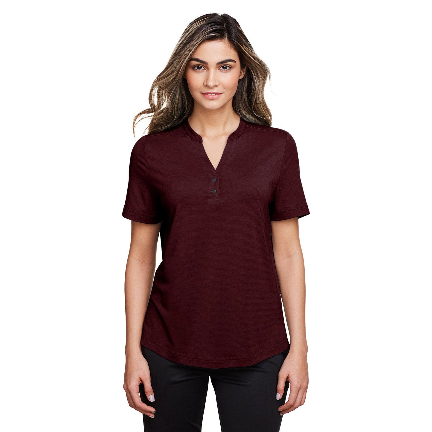 Black Stretch Henley Shirt - North End - Moisture Wicking