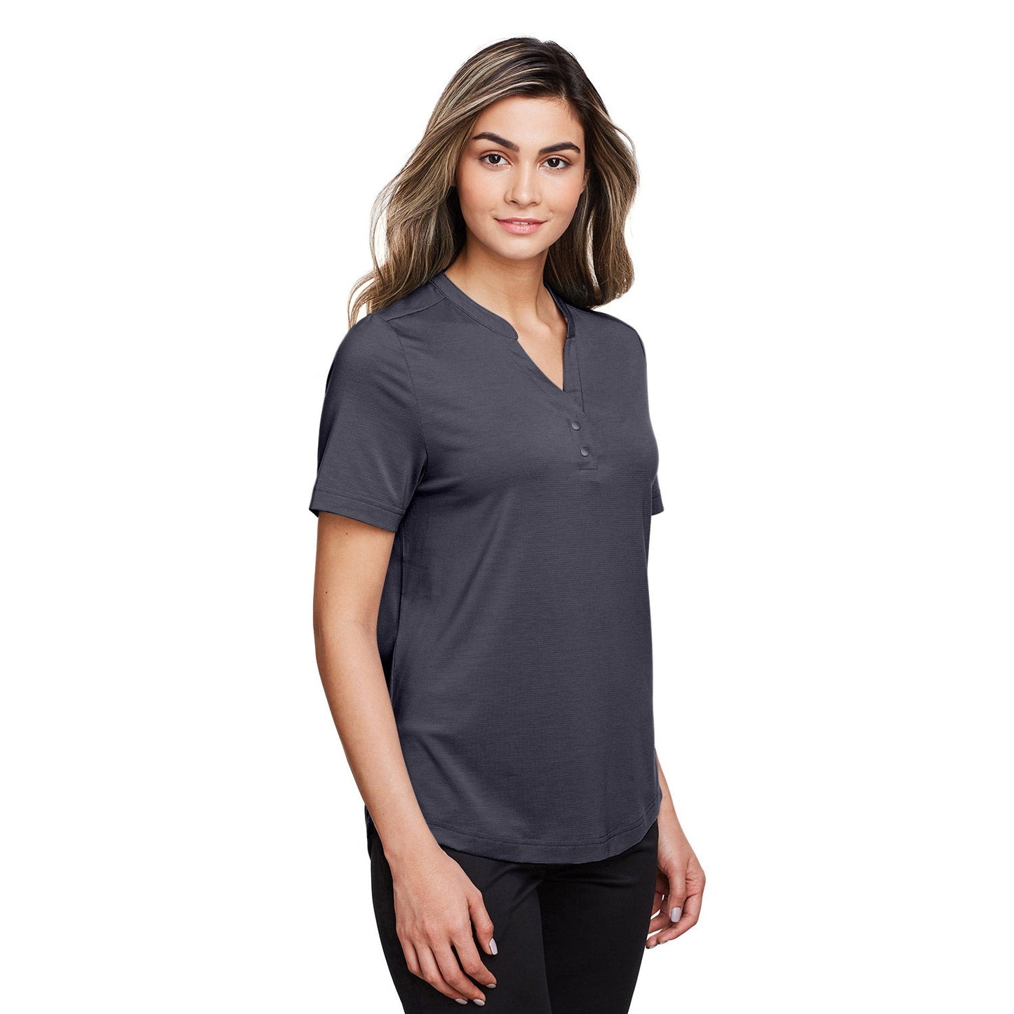 Black Stretch Henley Shirt - North End - Moisture Wicking