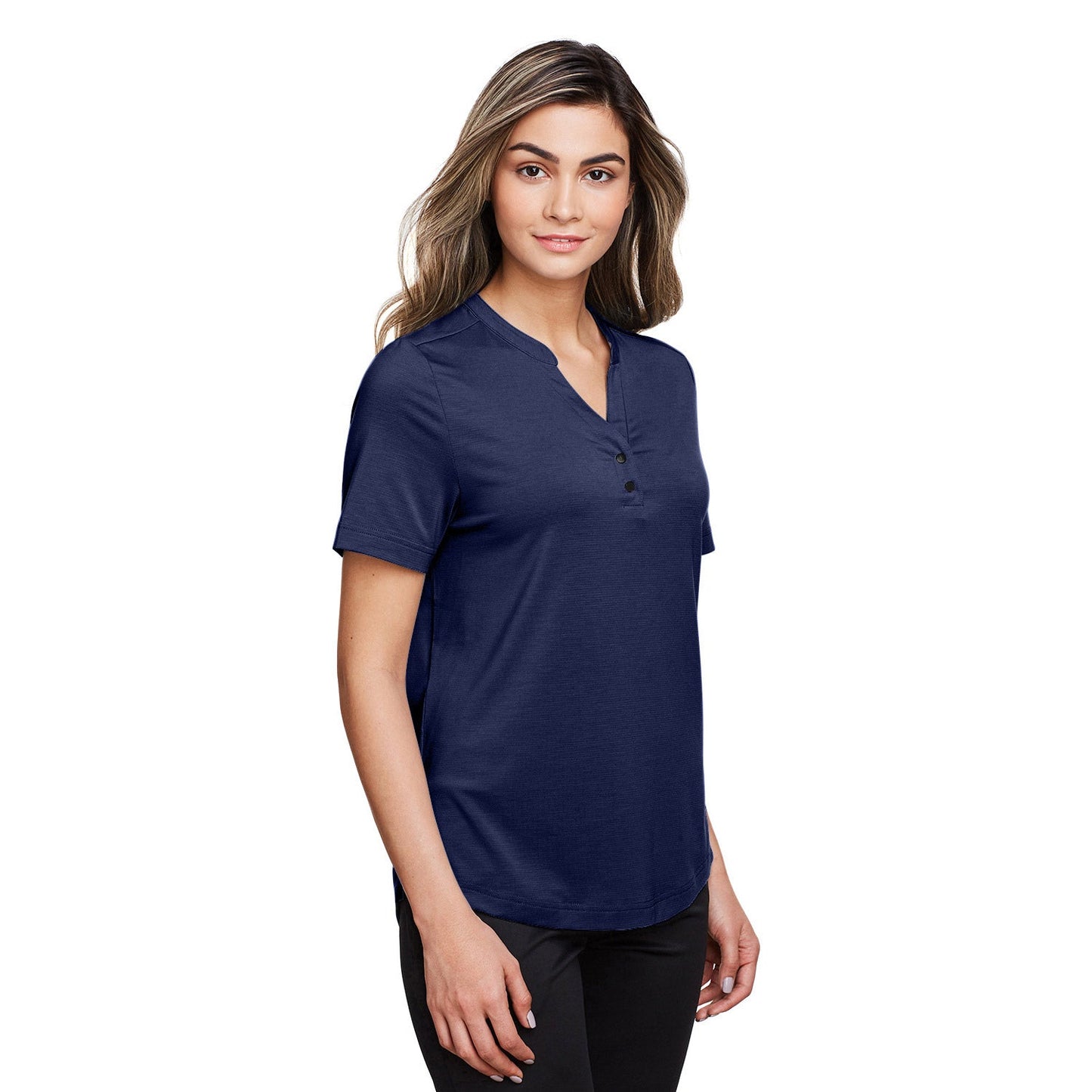 Black Stretch Henley Shirt - North End - Moisture Wicking