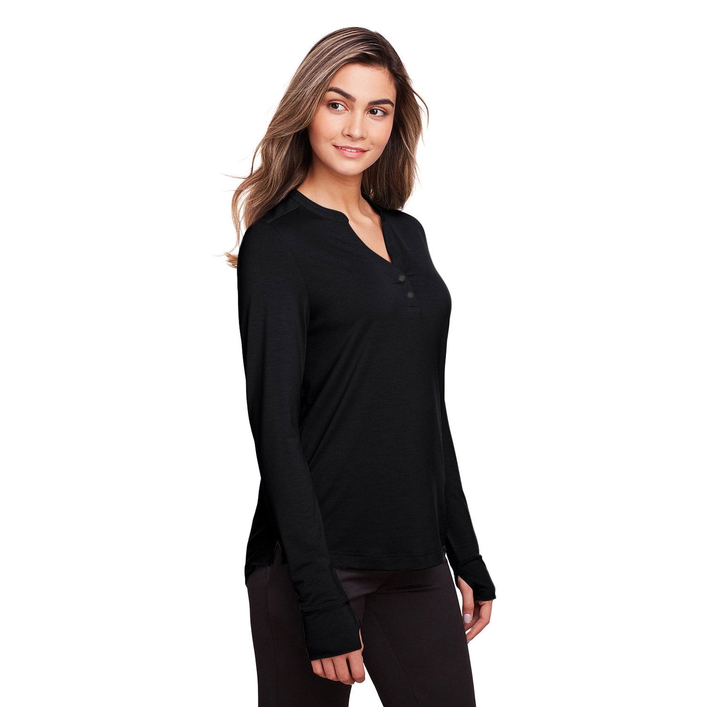 Black Henley Shirt - North End - Stretch Performance