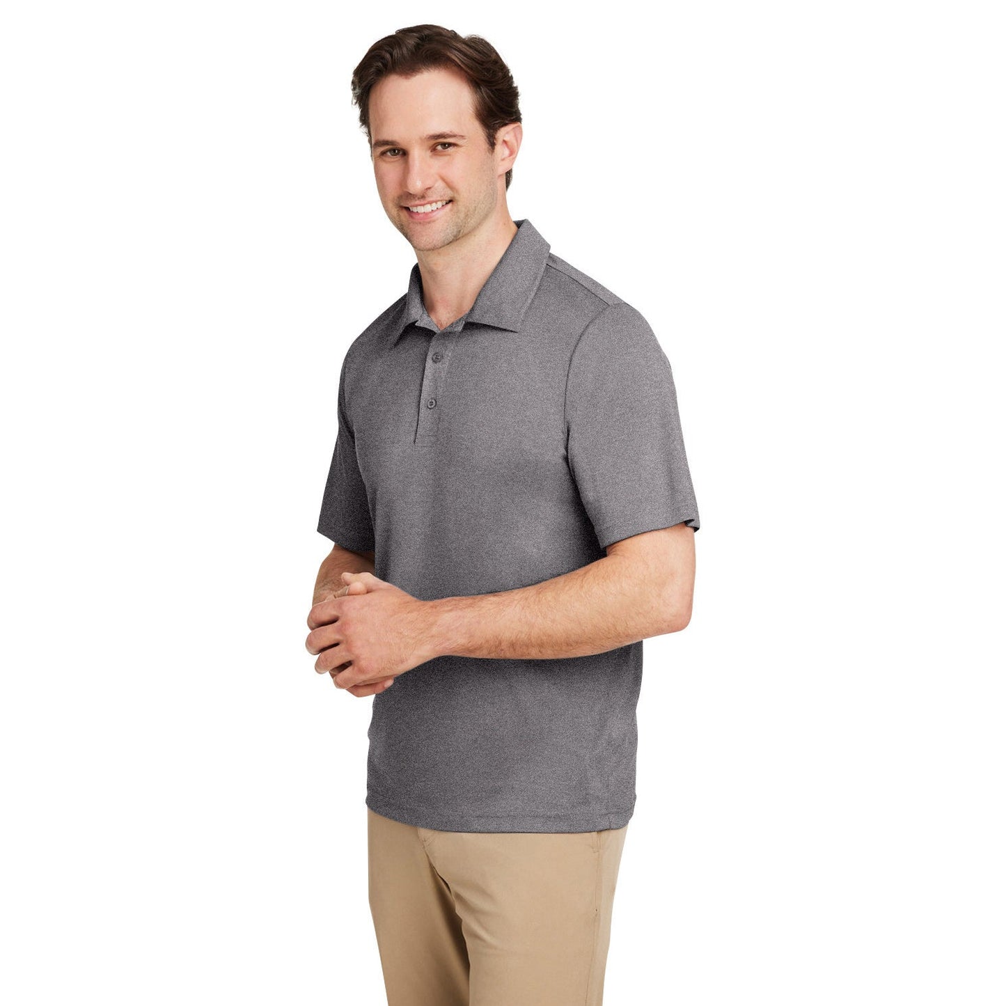 Black Heather Polo - Team 365 - Moisture-Wicking Fabric