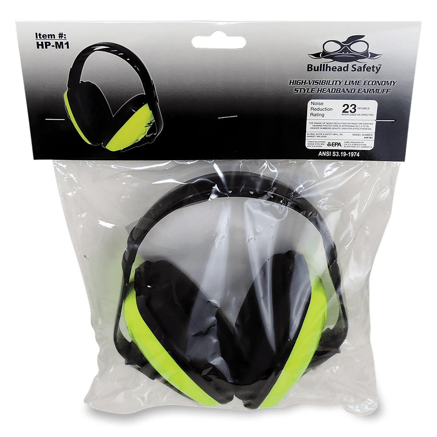 Yellow/Lime Ear Muffs - Bullhead Safety - Adjustable Design