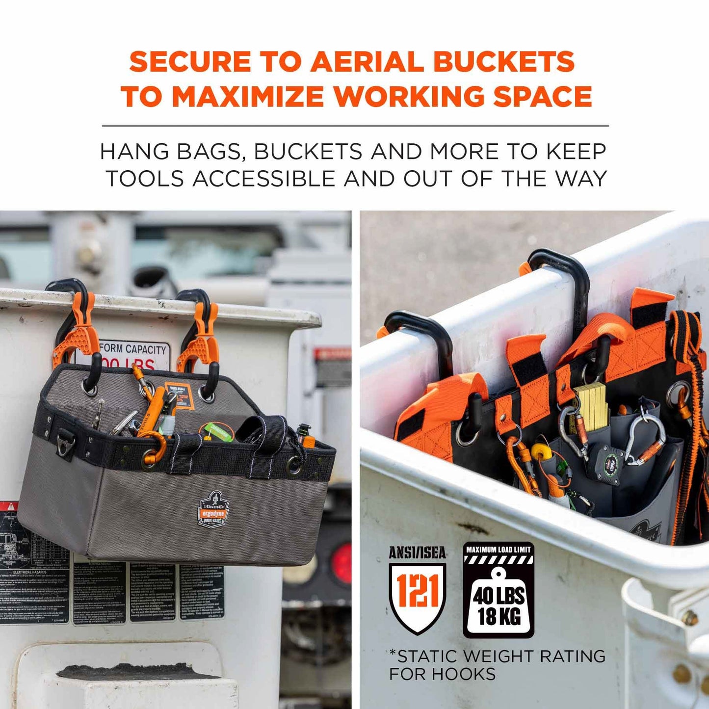 Black/Orange Bucket Hooks - Ergodyne - Heavy-Duty Design