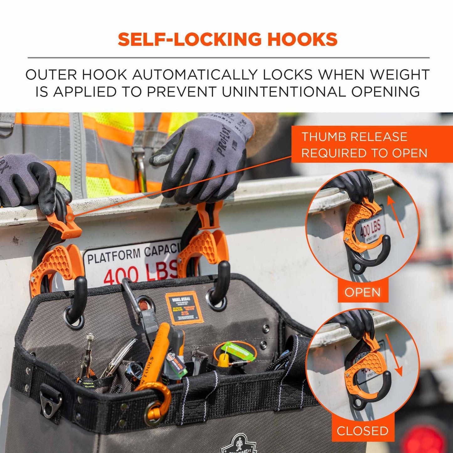 Black/Orange Bucket Hooks - Ergodyne - Heavy-Duty Design