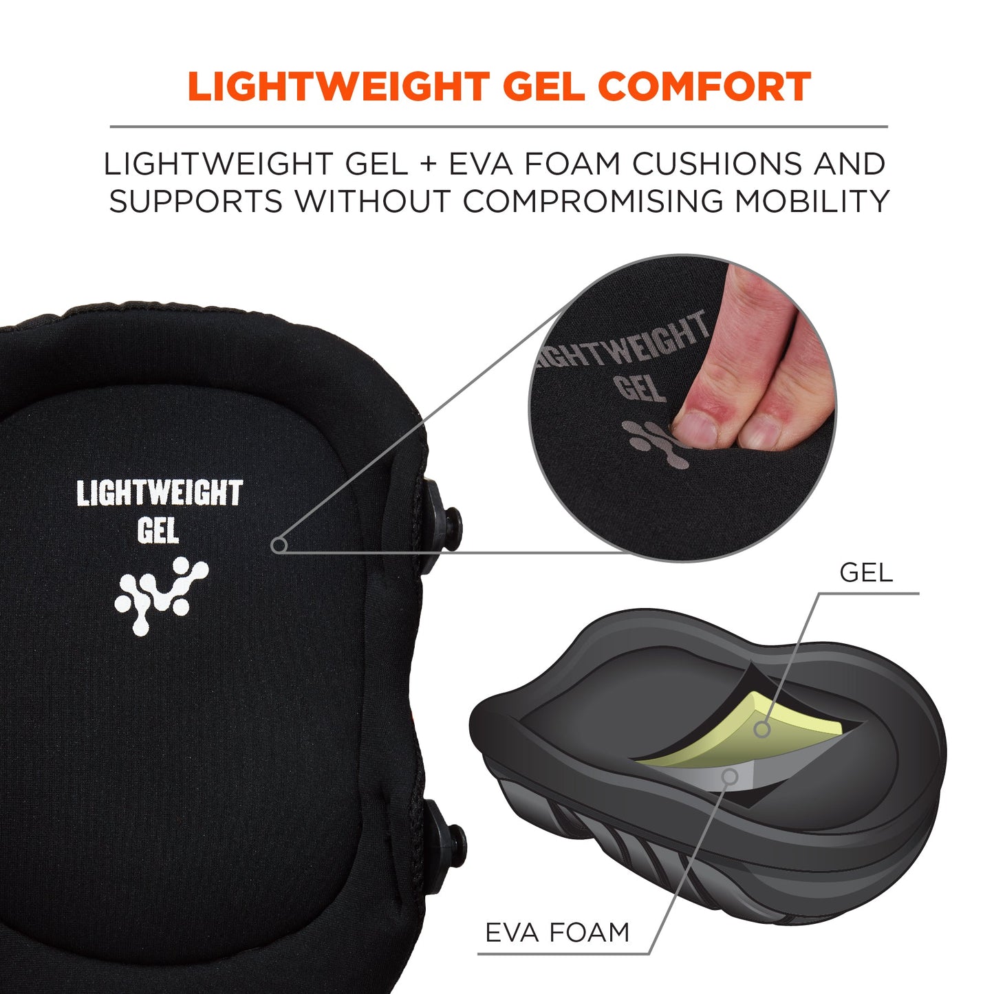 Black Knee Pads - Ergodyne - Lightweight Gel Support