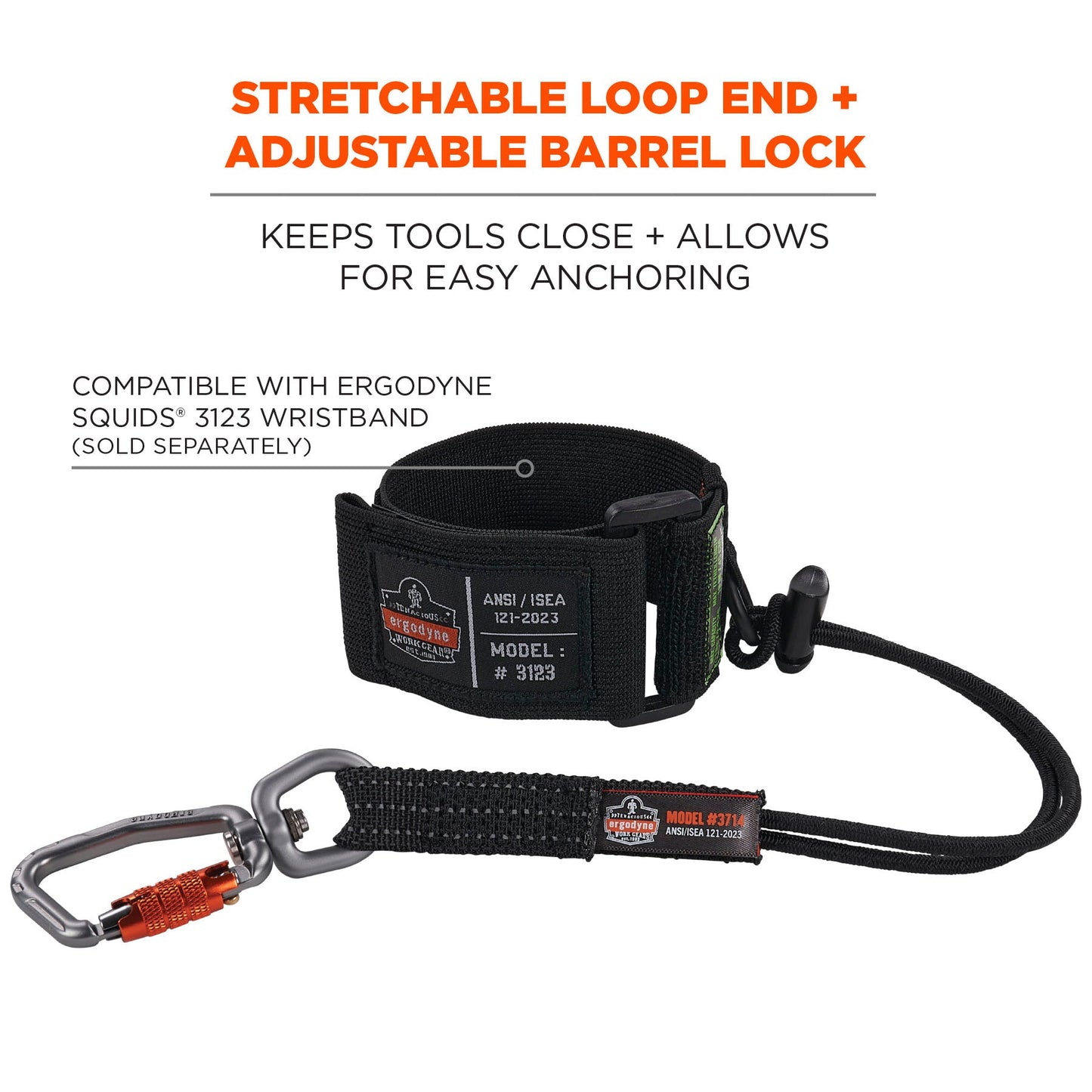 with Carabiner and Cinch Loop Lanyards - Ergodyne - Elastic Tool