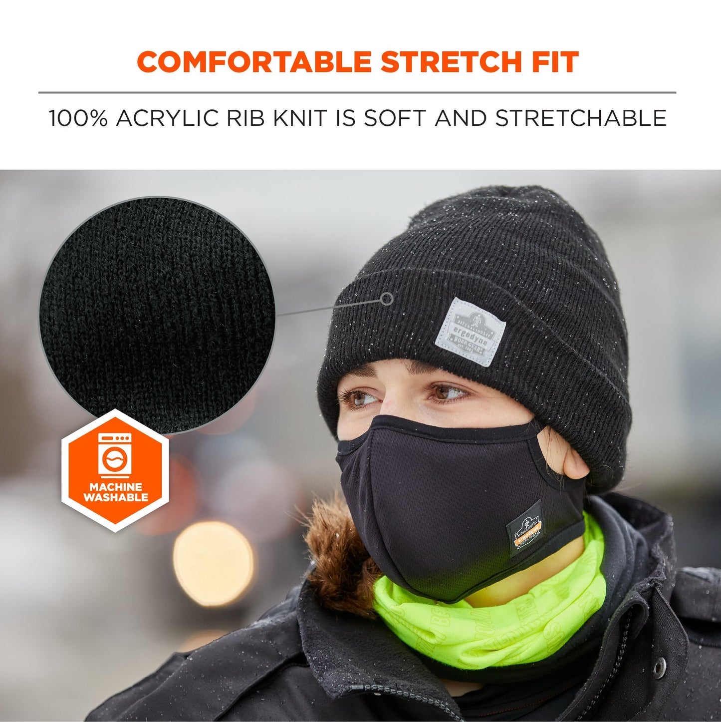 Black Knit Caps - Ergodyne - Warm Cuffed Beanie - Stylish Fit