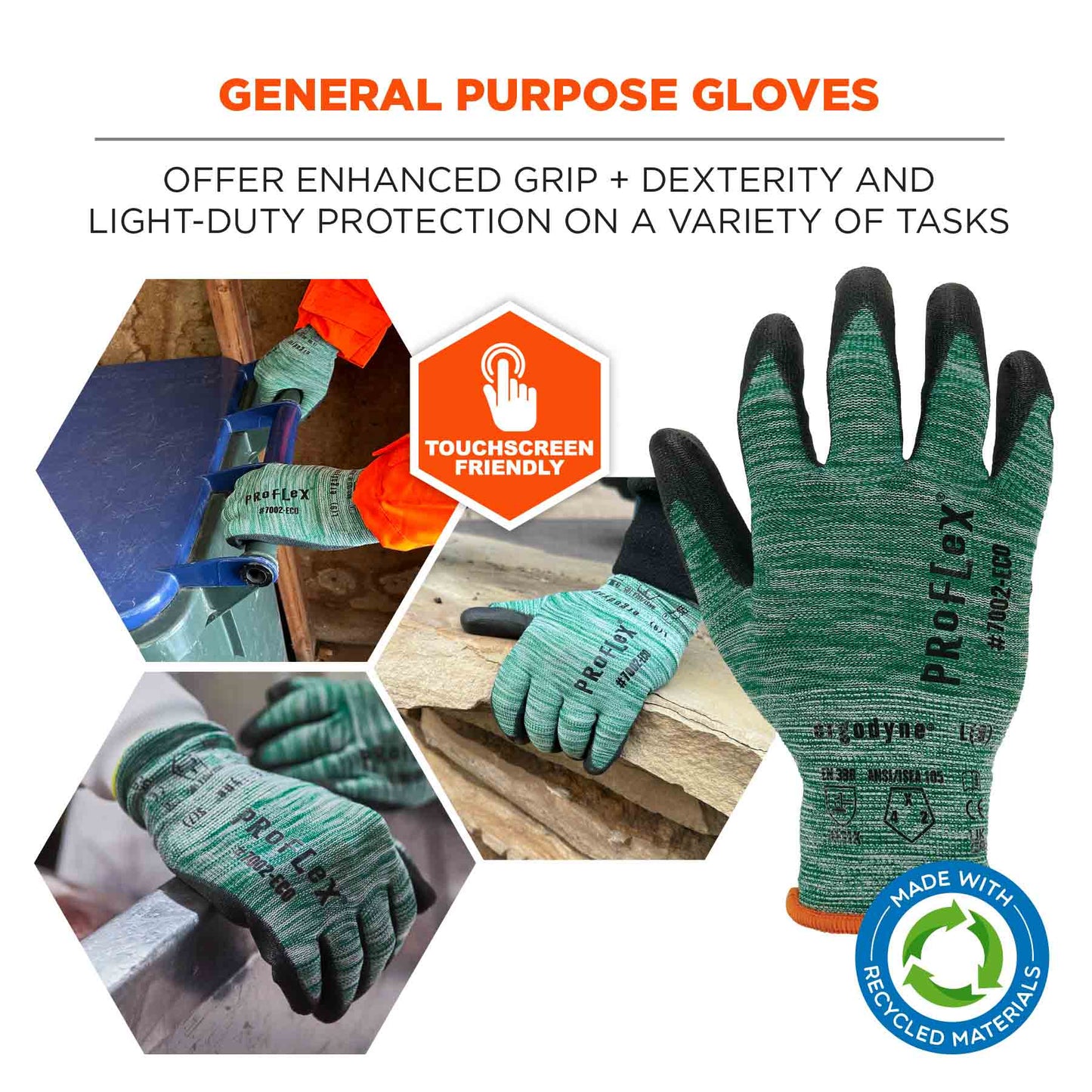 Green String Knit Gloves - Ergodyne - Recycled PU
