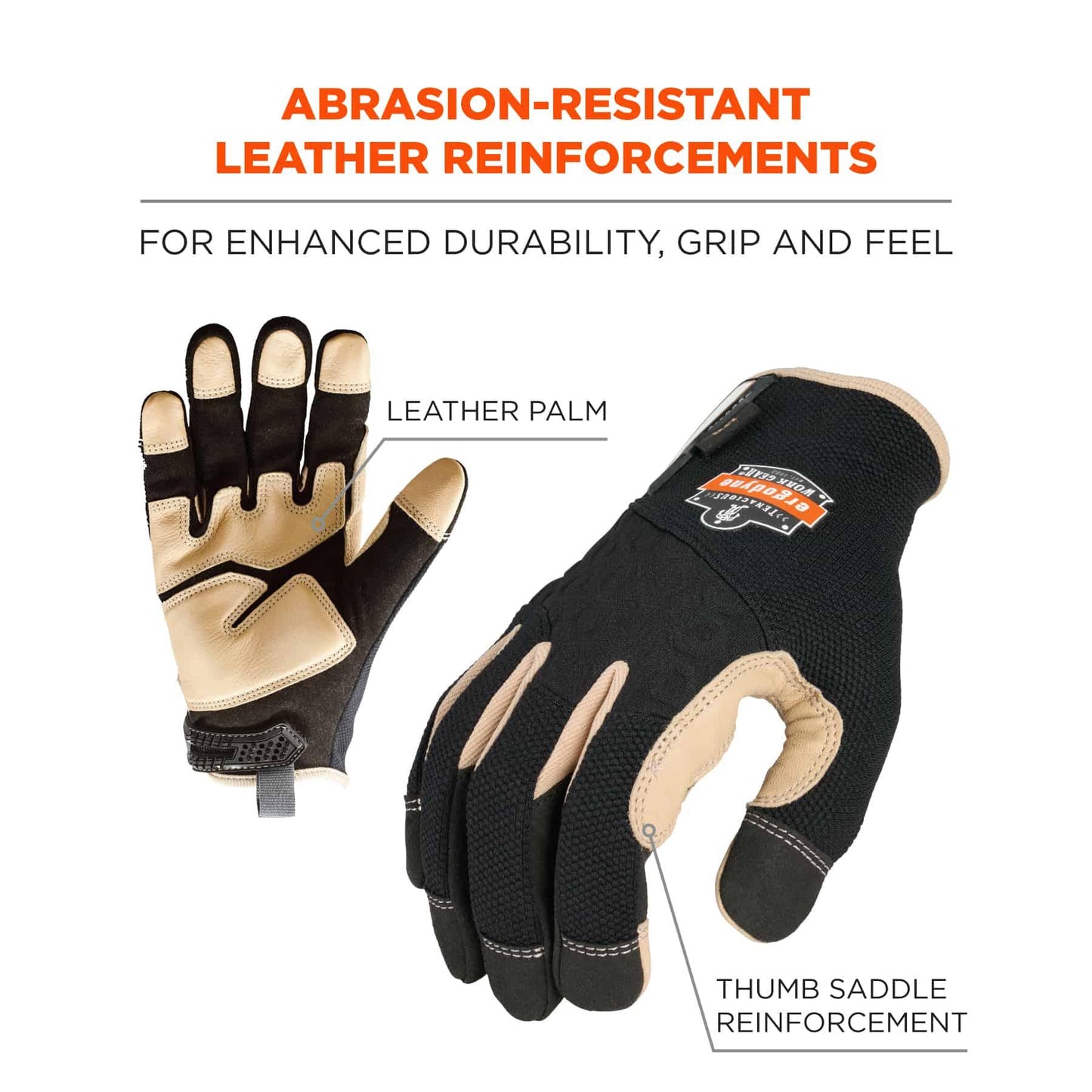 Black Performance Gloves - Ergodyne - Heavy-Duty Leather