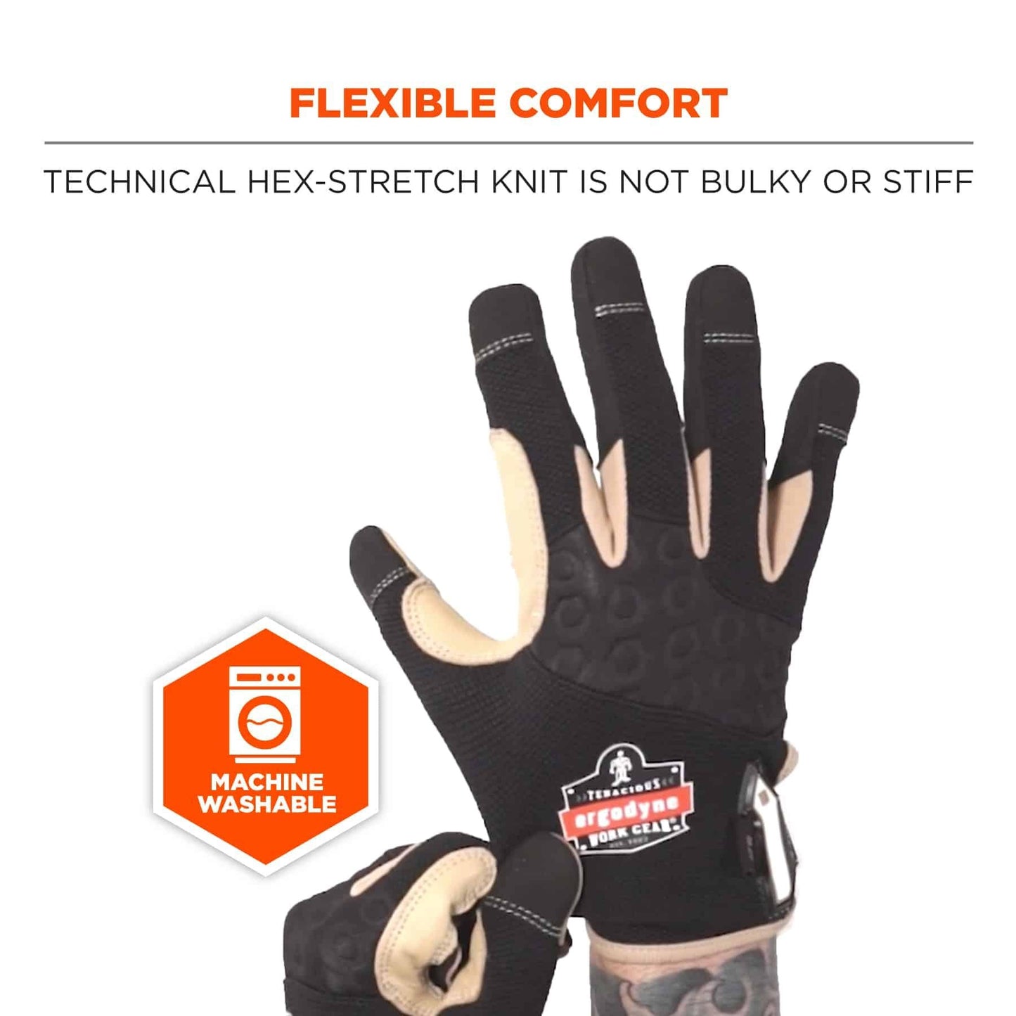 Black Performance Gloves - Ergodyne - Heavy-Duty Leather