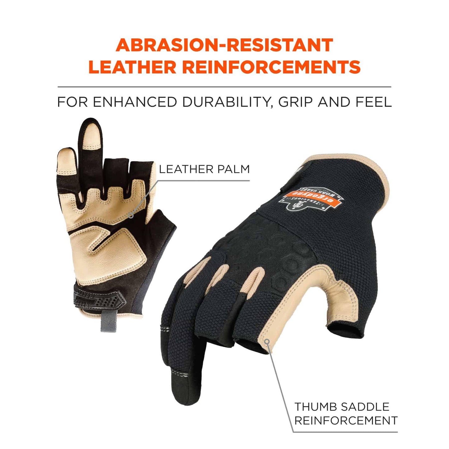 Black Performance Gloves - Ergodyne - Heavy-Duty Leather