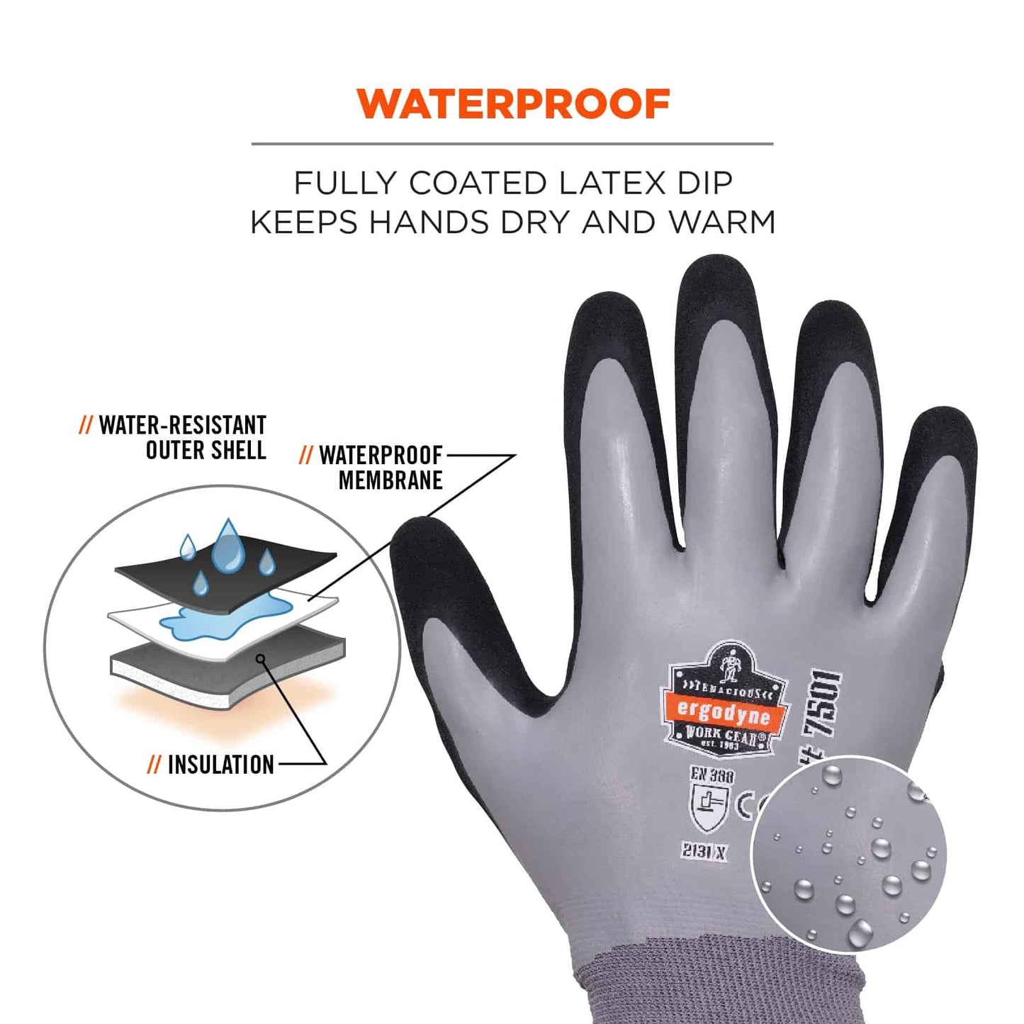 Gray Warm Knit Gloves - Ergodyne - Waterproof Grip
