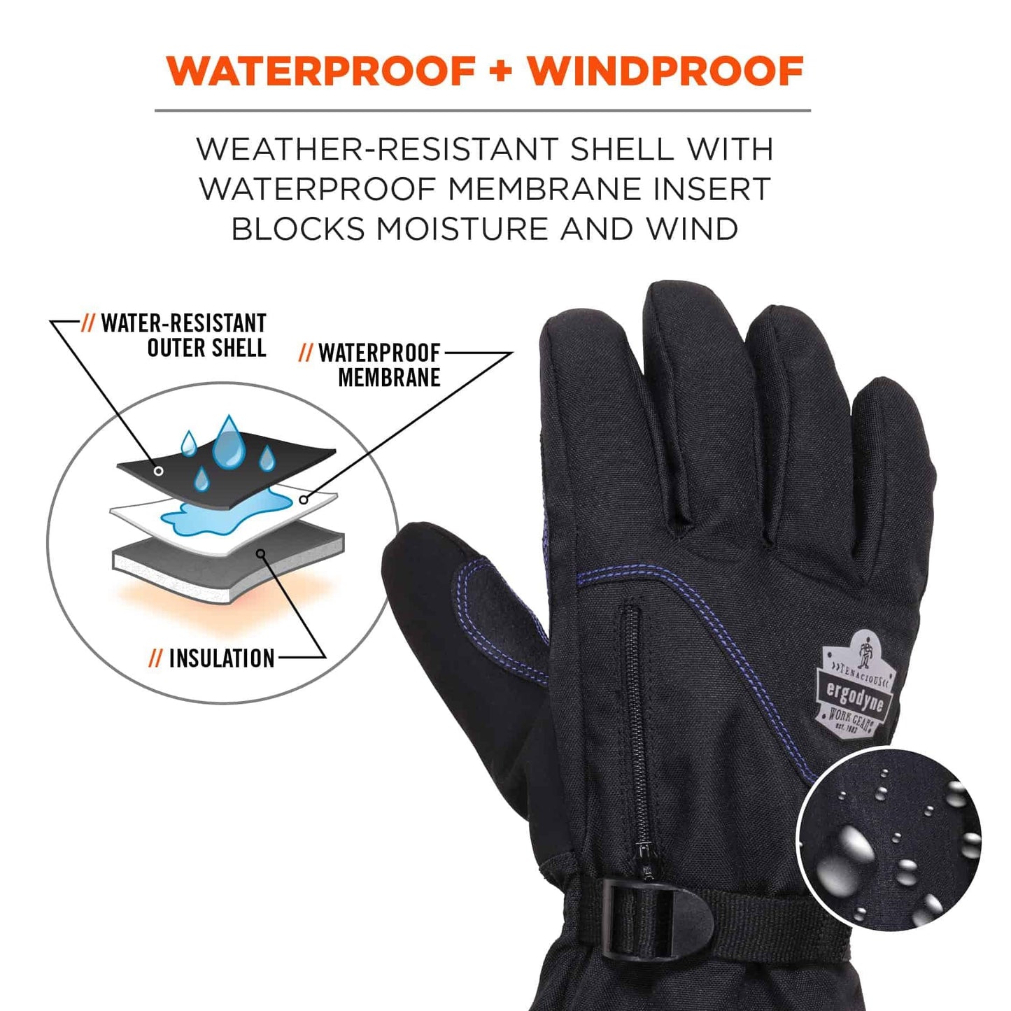 Black Performance Gloves - Ergodyne - Thermal Waterproof