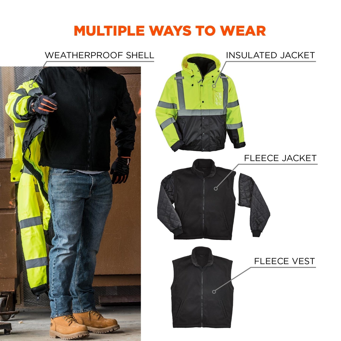 Yellow/Lime Safety Jacket - Ergodyne - Hi-Vis Design