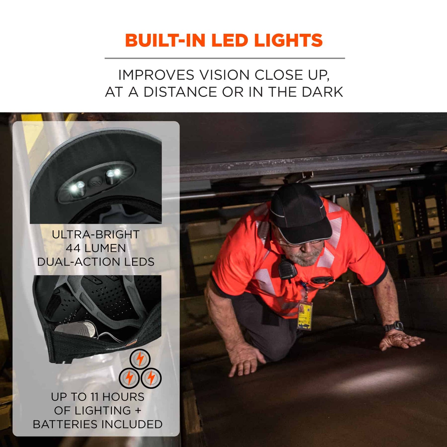 Black Bump Cap - Ergodyne - Lightweight with LED Lighting