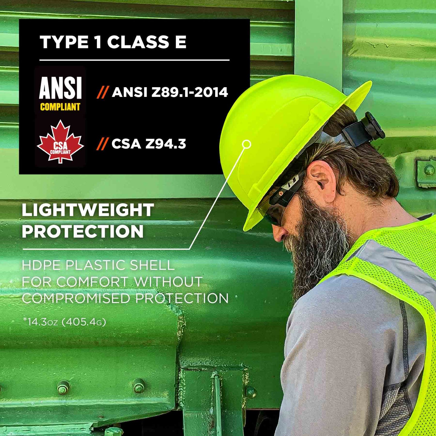 Lime Hard Hats - Ergodyne - Lightweight Full Brim Design