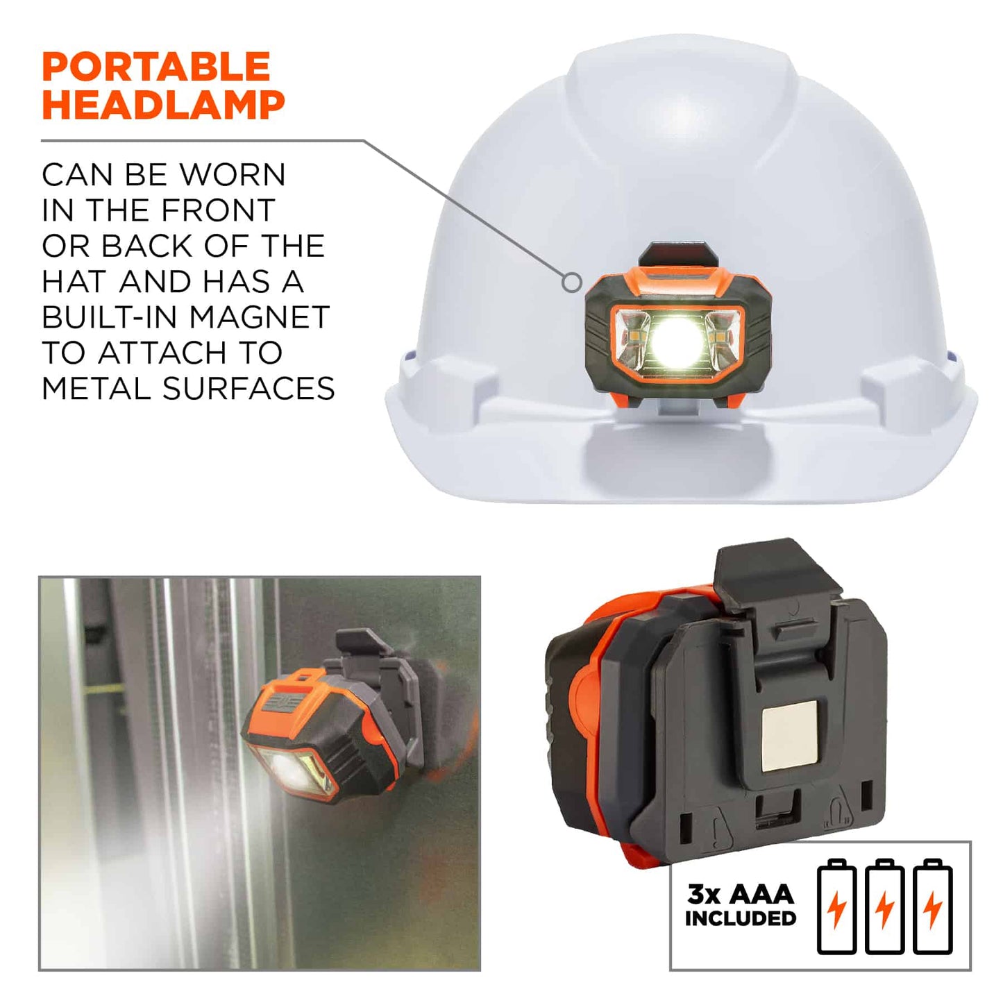 Orange Hard Hats - Ergodyne - Cap Style With LED Light