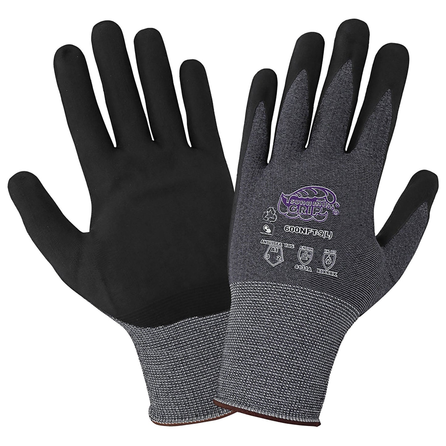 Black/Gray String Knit Gloves - Global Glove - Nitrile Coated