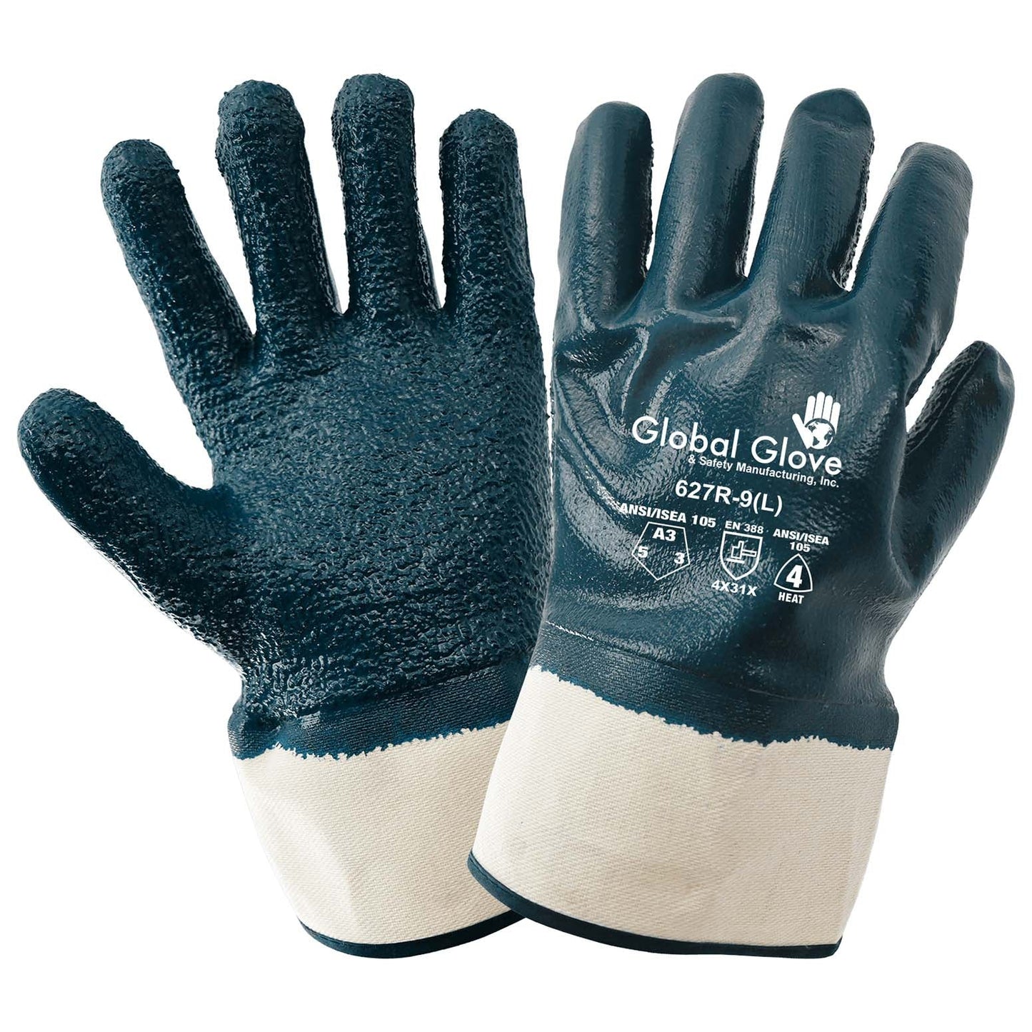 Blue String Knit Gloves - Global Glove - Nitrile Coated