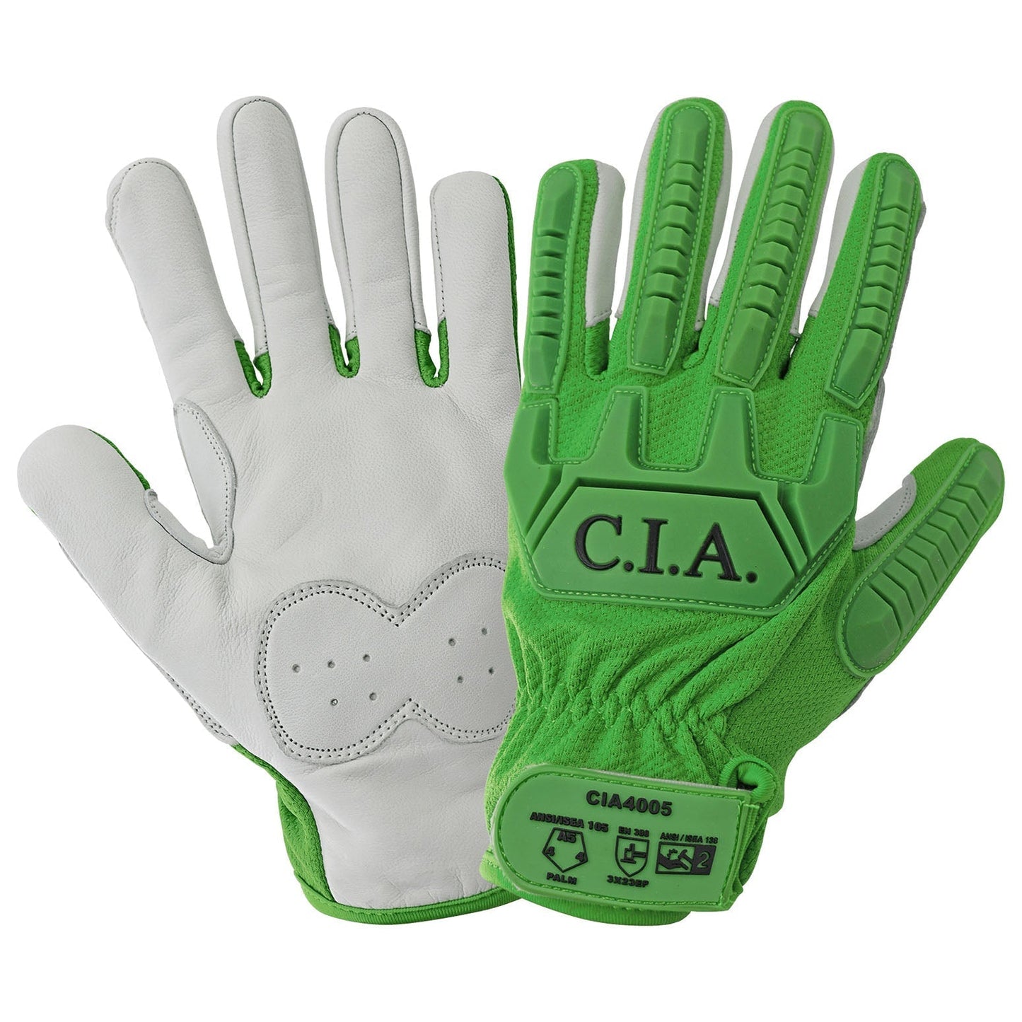 Green Leather Gloves - Global Glove - Cut Resistant