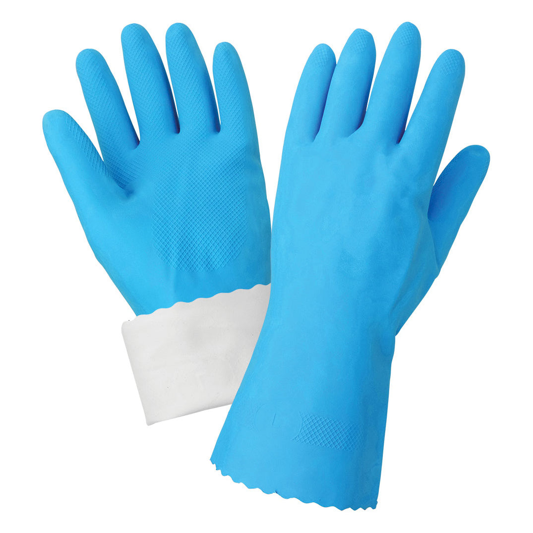 Blue Rubber Gloves - Global Glove - Flock-Lined Safety