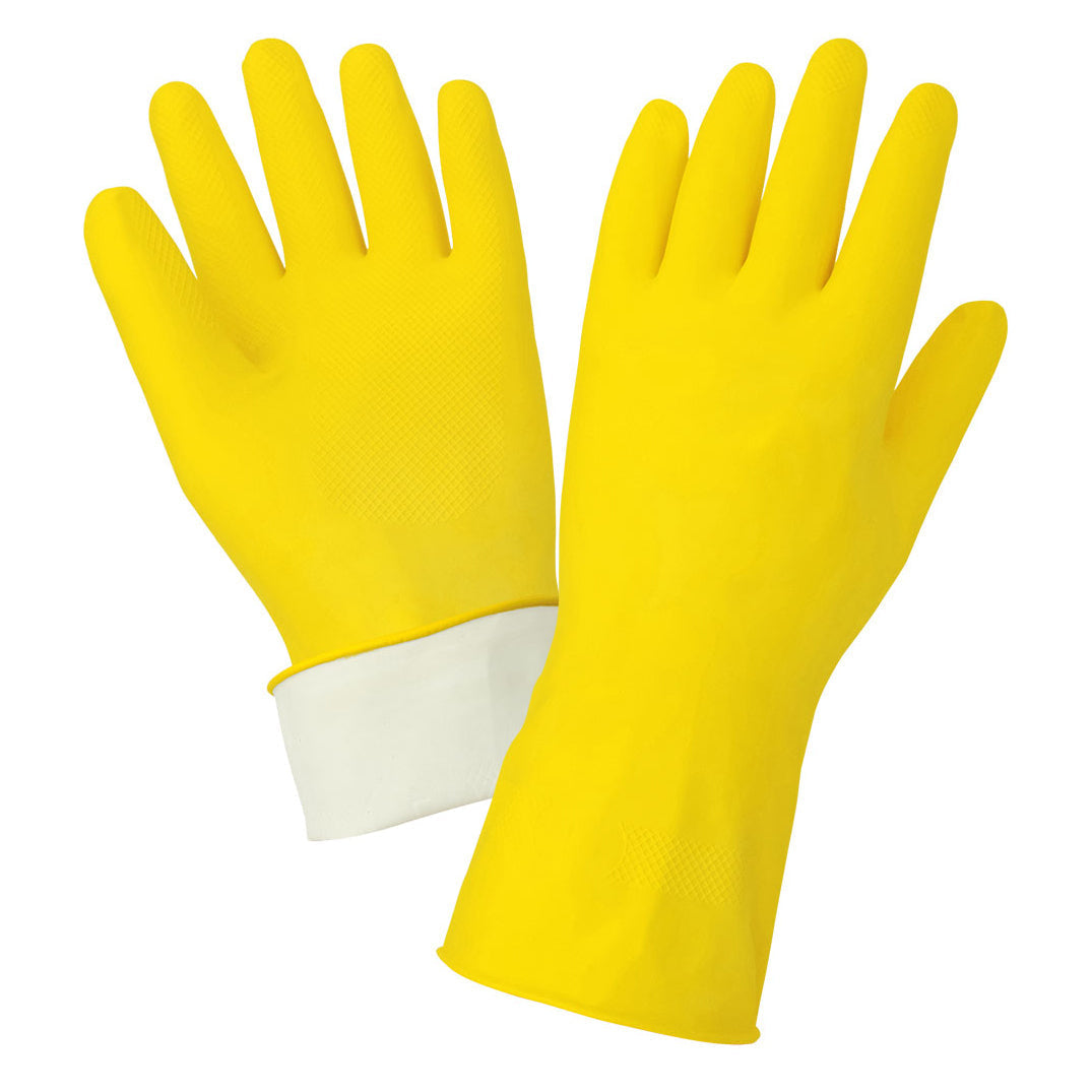 Yellow Rubber Gloves - Global Glove - Flocklined Latex