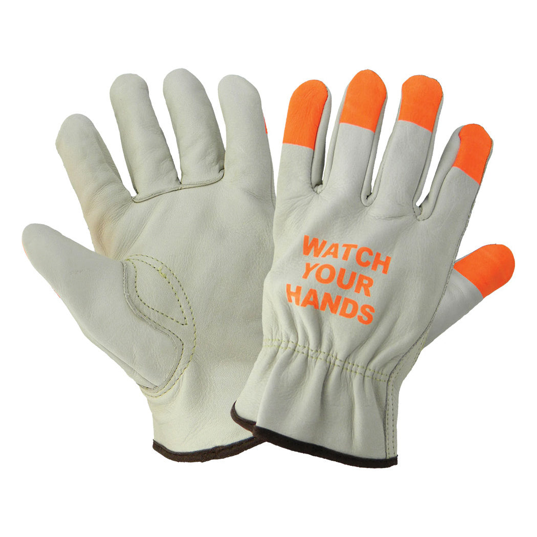 Tan Leather Gloves - Global Glove - High Visibility Fingertips