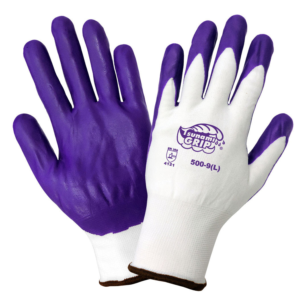 White/Purple Knit Gloves - Global Glove - Air-Injected Foam