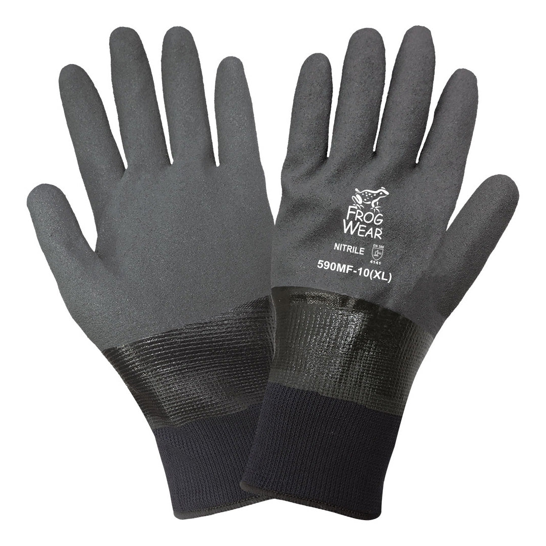 Gray String Knit Gloves | Global Glove | 590Mf Frogwear Fully Dipped Mach Finish Nitrile
