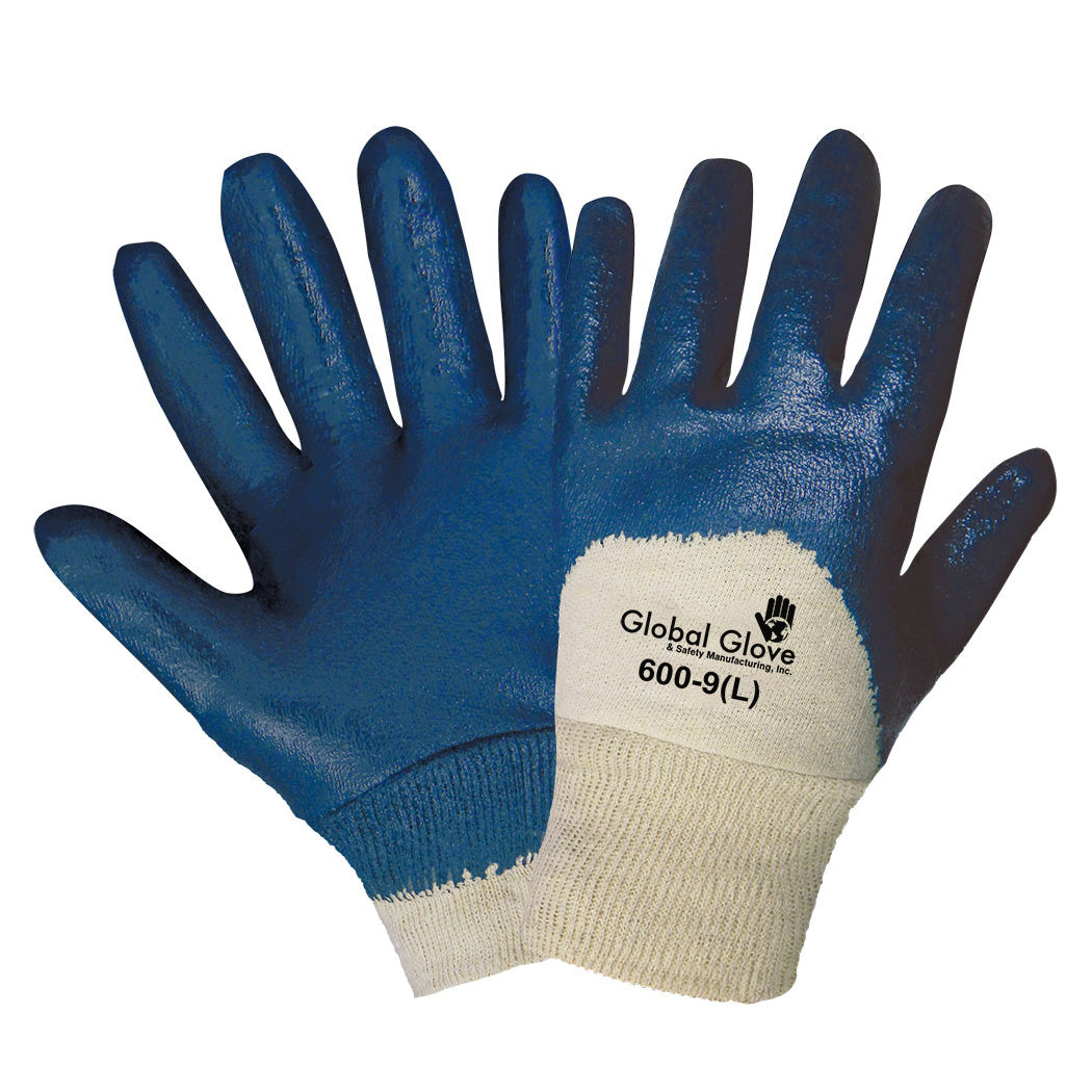 Blue Cotton Gloves - Global Glove - Nitrile Dipped Safe Use