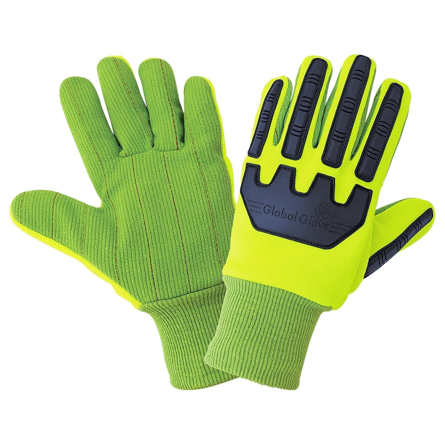 Green Cotton Gloves - Global Glove - High-Visibility Grip