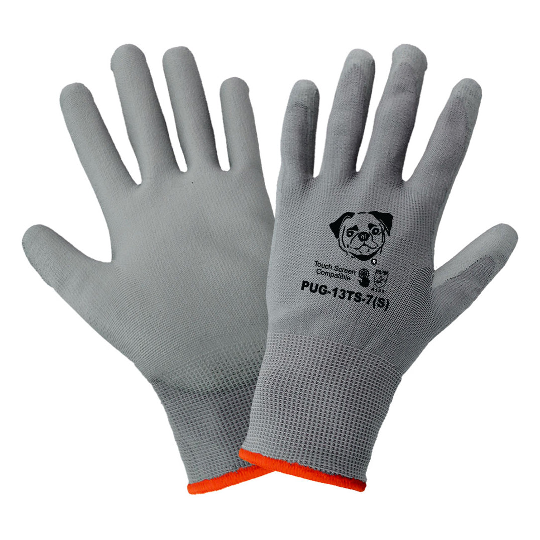 Gray String Knit Gloves | Global Glove | Pug13Ts Polyurethane Coated Touch Screen