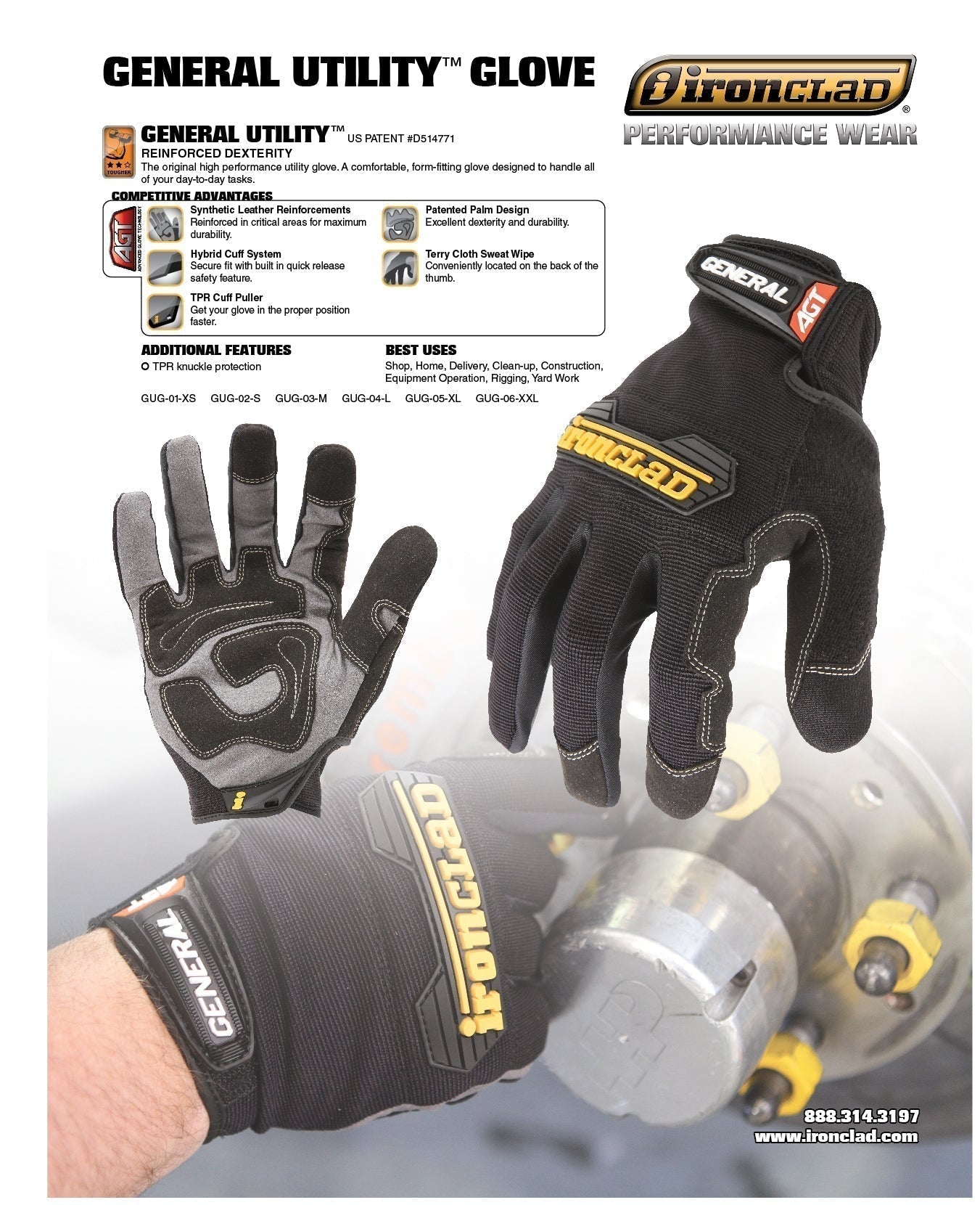 Black Performance Gloves - Ironclad - Utility Design