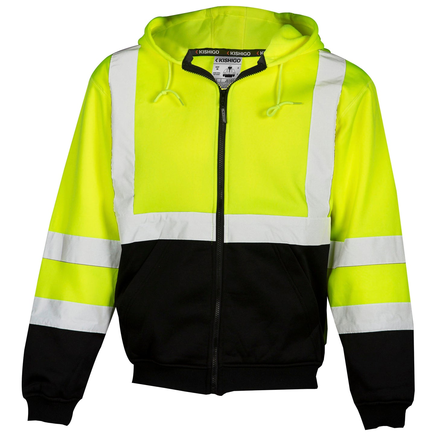 Yellow/Lime Safety Sweatshirt - Kishigo - Zipper Closure