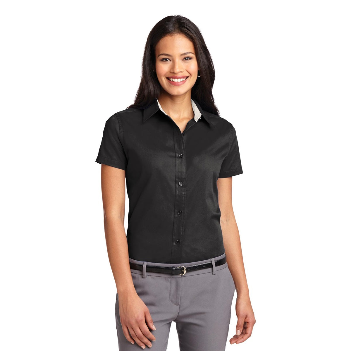 Black/Light Stone Button Up Shirt - Port Authority - Durable