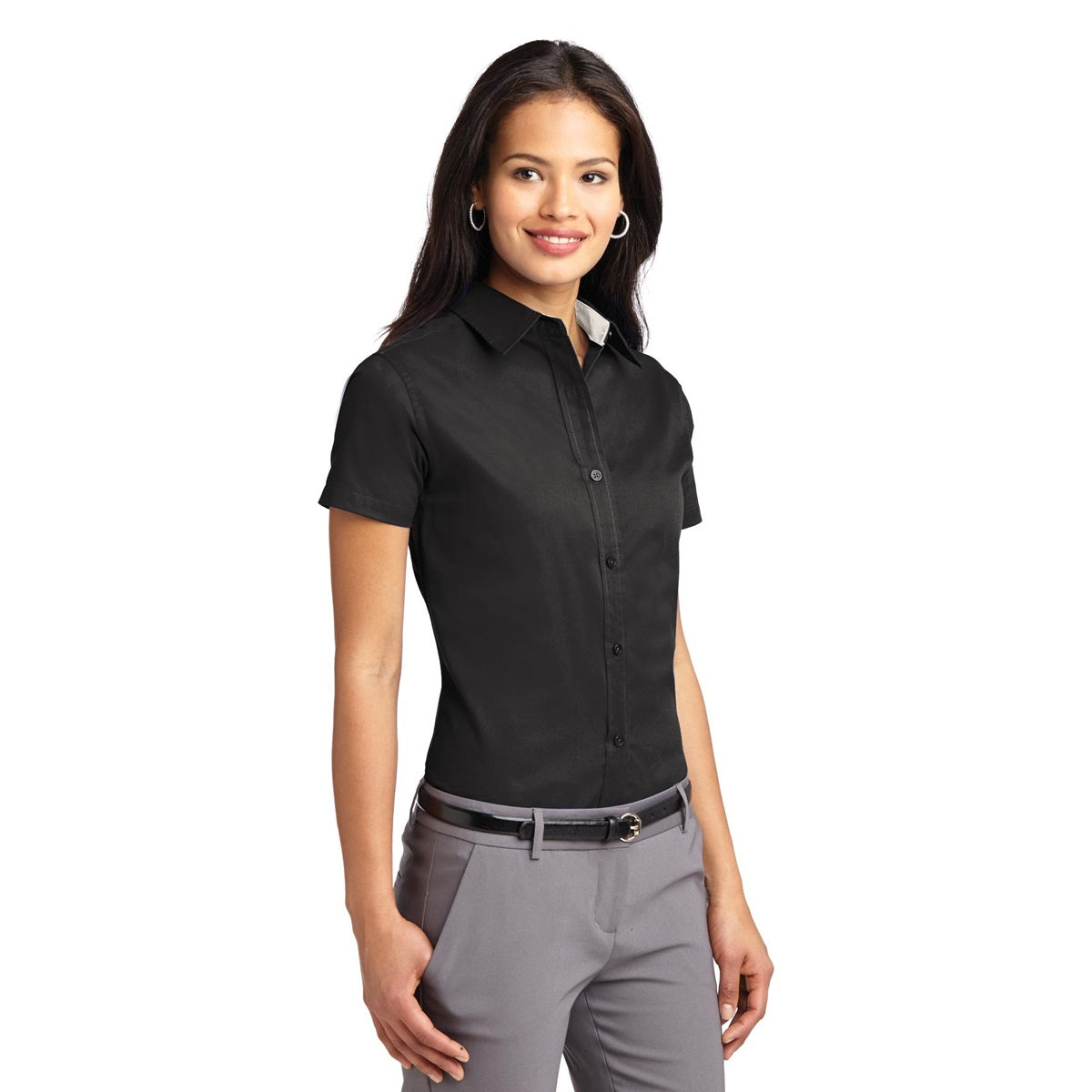 Black/Light Stone Button Up Shirt - Port Authority - Durable