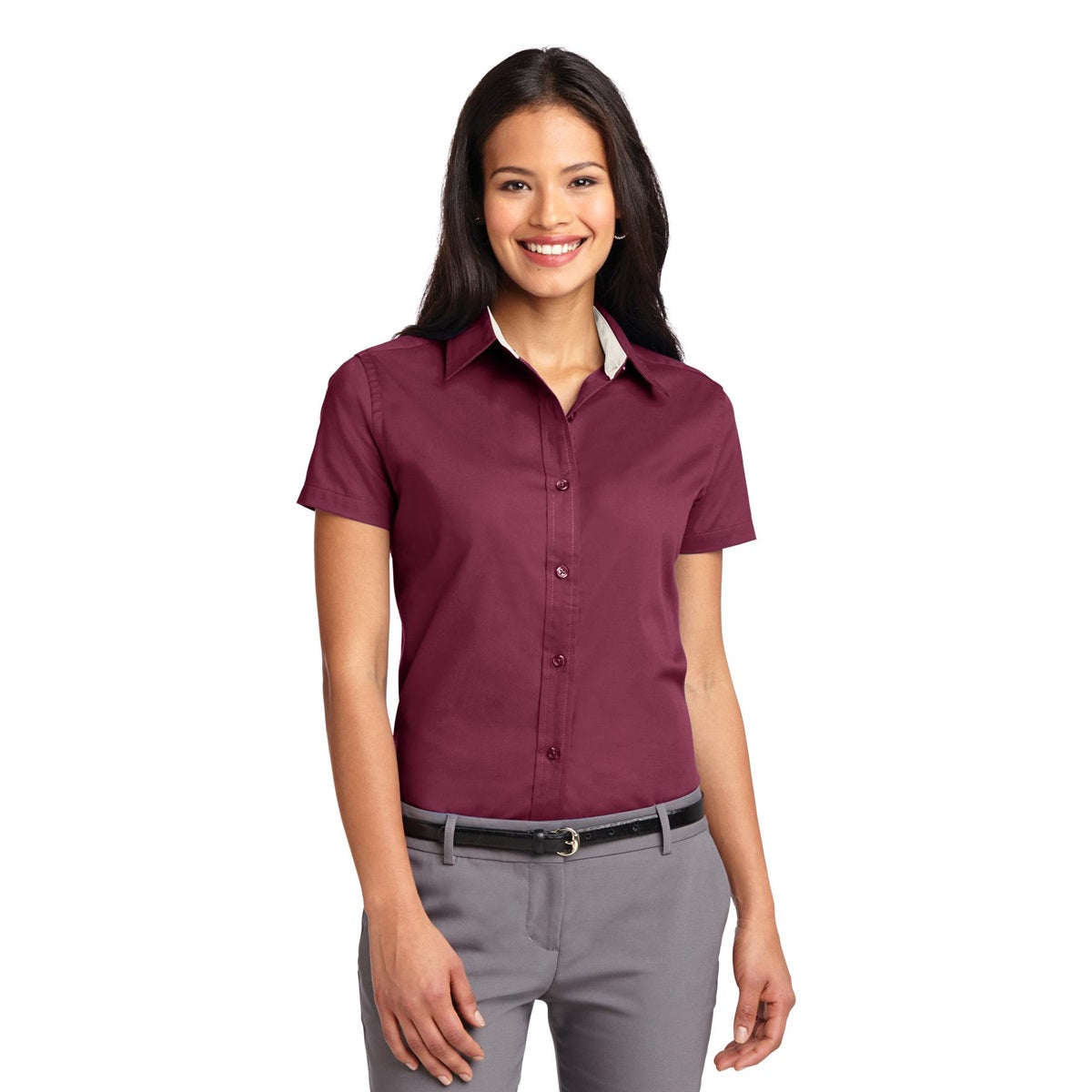 Black/Light Stone Button Up Shirt - Port Authority - Durable