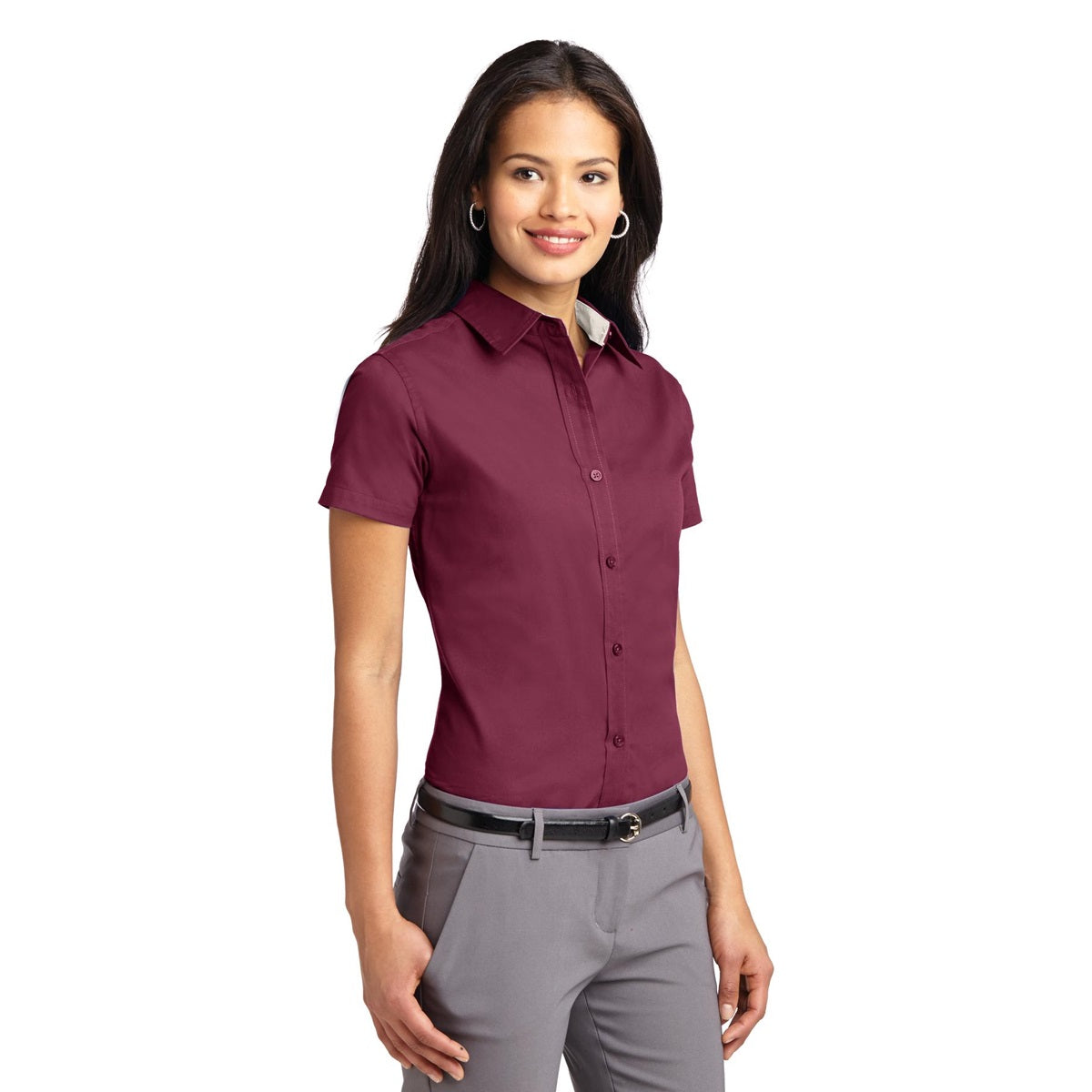 Black/Light Stone Button Up Shirt - Port Authority - Durable
