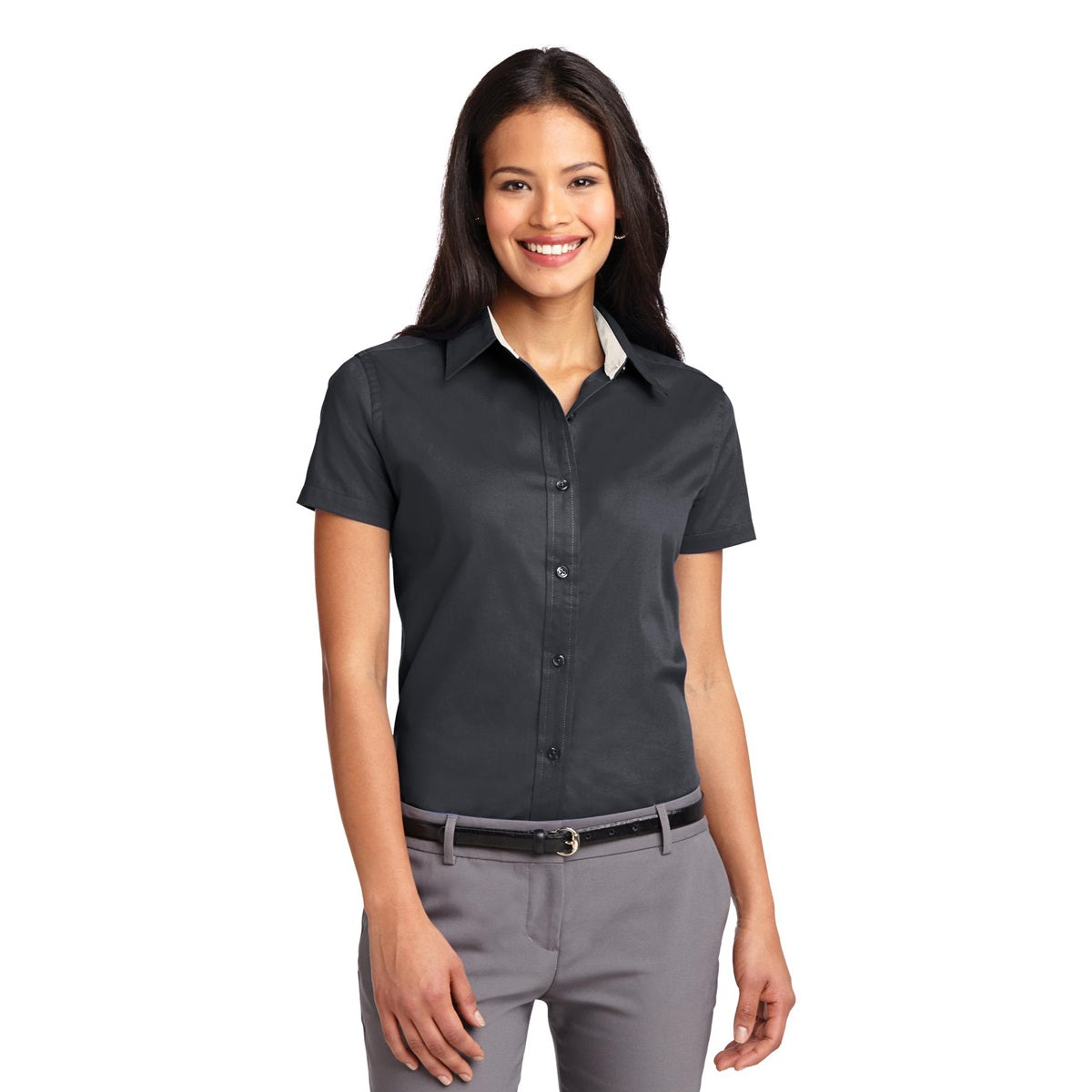 Black/Light Stone Button Up Shirt - Port Authority - Durable