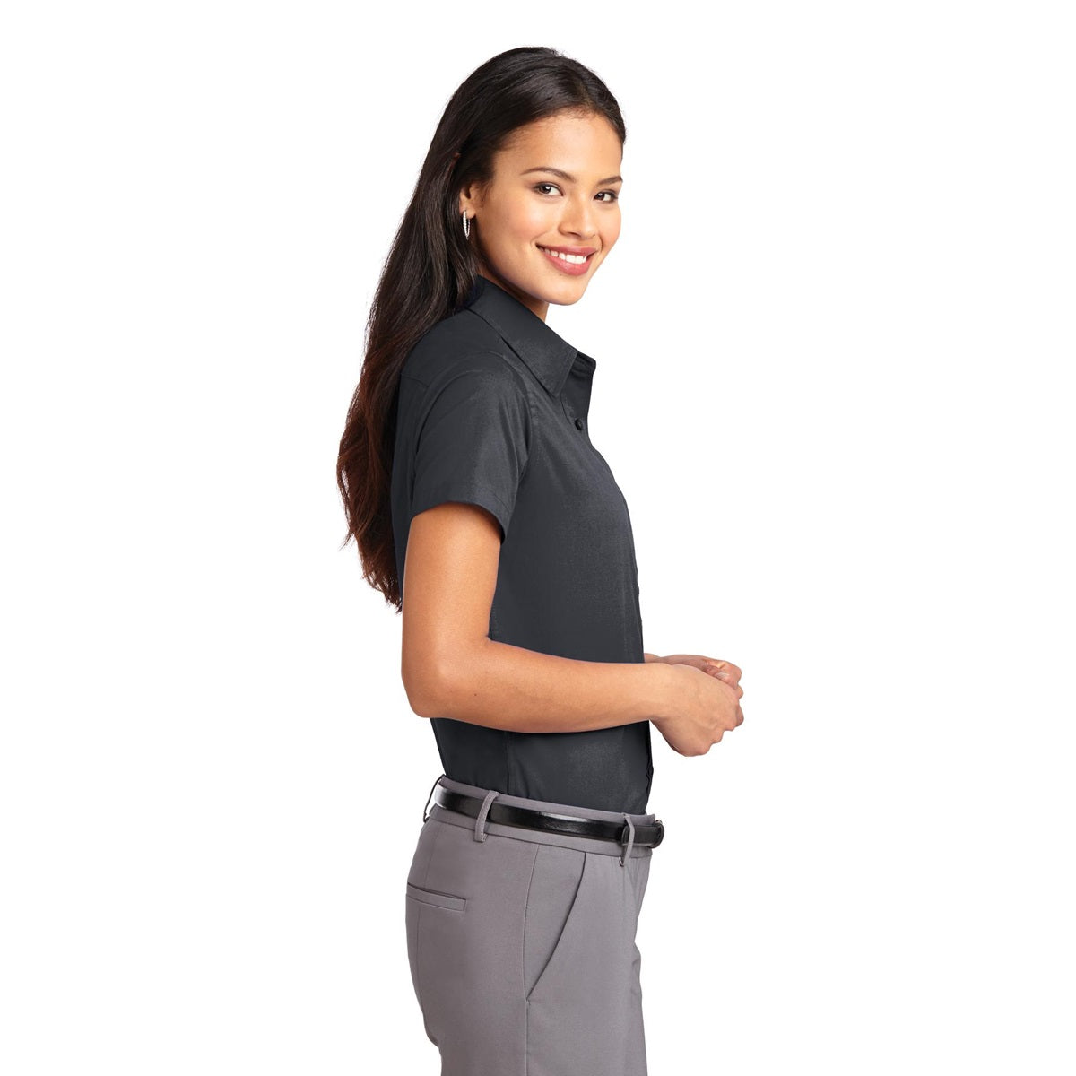 Black/Light Stone Button Up Shirt - Port Authority - Durable