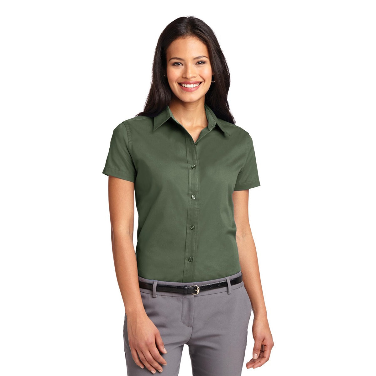 Black/Light Stone Button Up Shirt - Port Authority - Durable