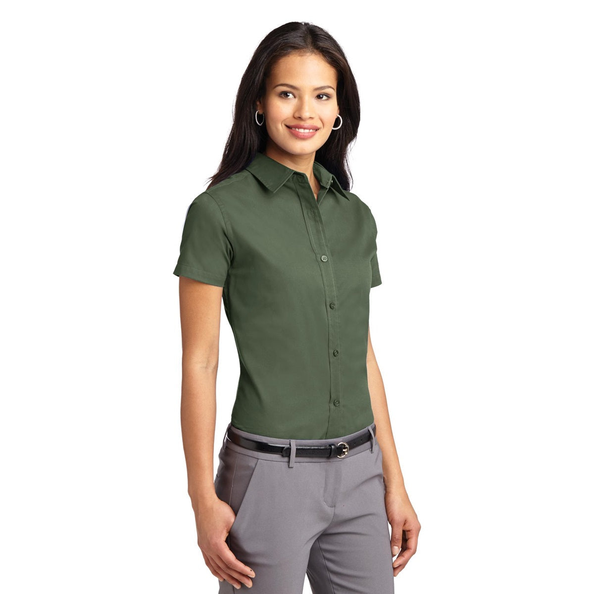 Black/Light Stone Button Up Shirt - Port Authority - Durable