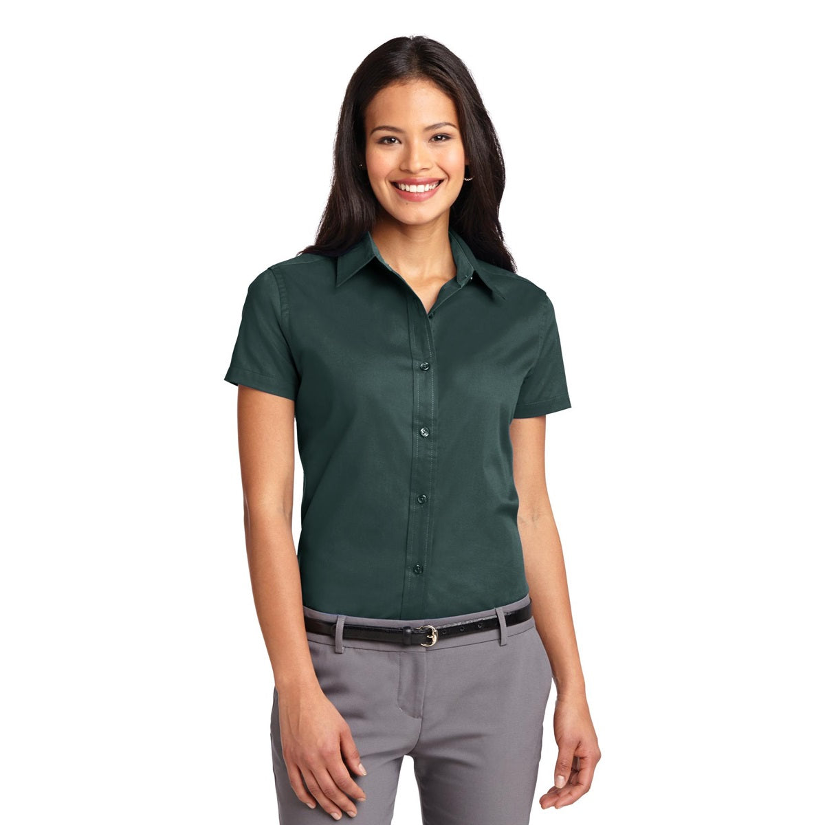Black/Light Stone Button Up Shirt - Port Authority - Durable