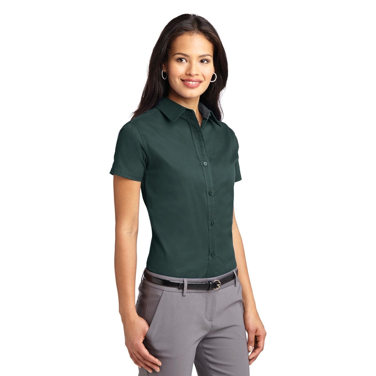 Black/Light Stone Button Up Shirt - Port Authority - Durable