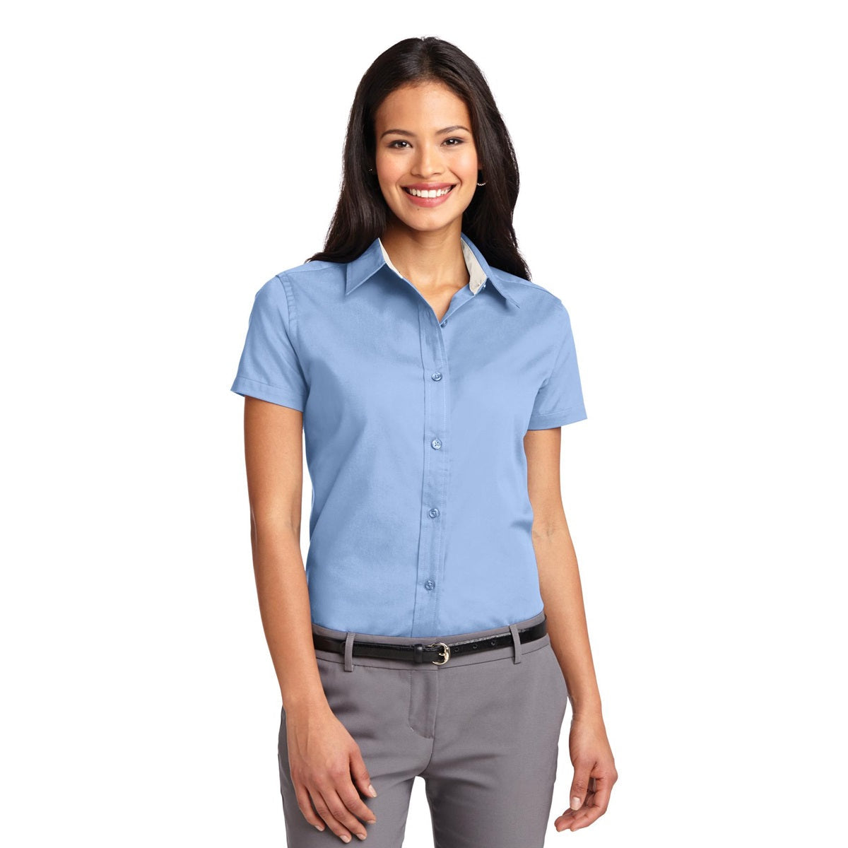 Black/Light Stone Button Up Shirt - Port Authority - Durable